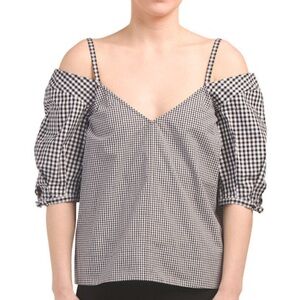 Derek Lam 10 Crosby Black and White Gingham Top, Size 8, Cold Shoulder, V Neck